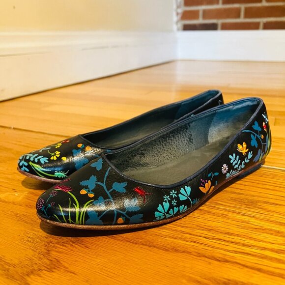 CAMPER TWS Leather Ballet Flats Shoes Flowers Embroidered Insects Ladies Euro 38 - Picture 8 of 16